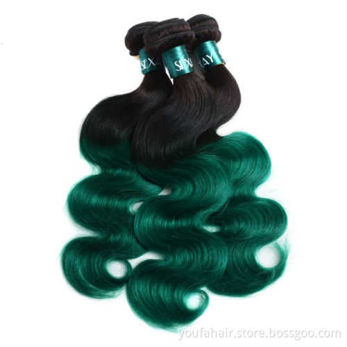 Wholesale Brazilian Virgin Human Hair Ombre Color 1b/green Body Wave Hair Bundles with Lace Closure Mink Unprocessed Hair Bundle